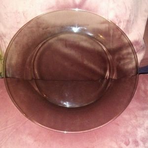 Vintage Smoky Quartz Black Glass Dinner Serving Plate Translucent Dish 11 Inch